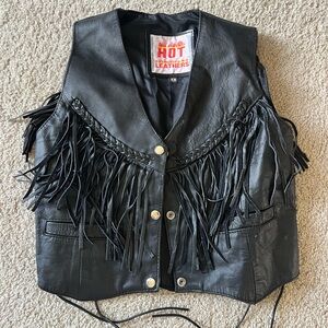Vintage Black Leather Fringe Vest